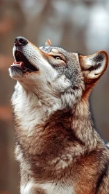 Portrait of alert wolf captured in sharp vertical profile.