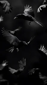 Ravens slice night sky with sharp wings and glossy feathers