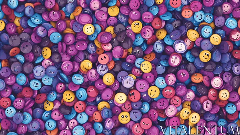 Dense field of glossy smiley badges with varied facial glyphs