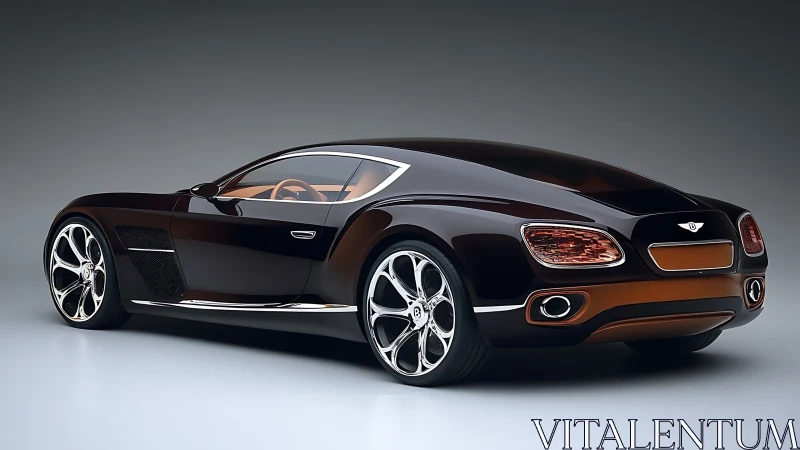 Rear three-quarter view of dark luxury coupe render.