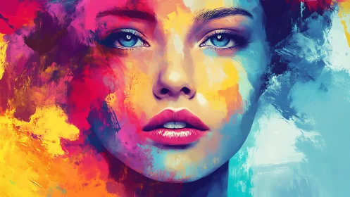 Color saturated digital portrait of a woman’s face