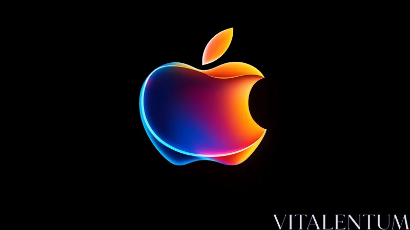 Glowing rainbow apple logo shining on deep black.
