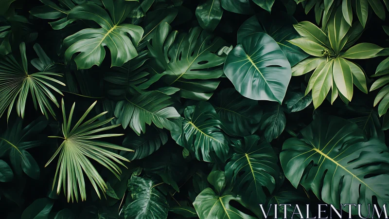 Lush tropical leaves create a calming, jungle green escape