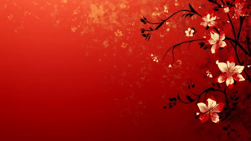 Crimson Floral Composition with Branching Motifs and Warm Luminescence