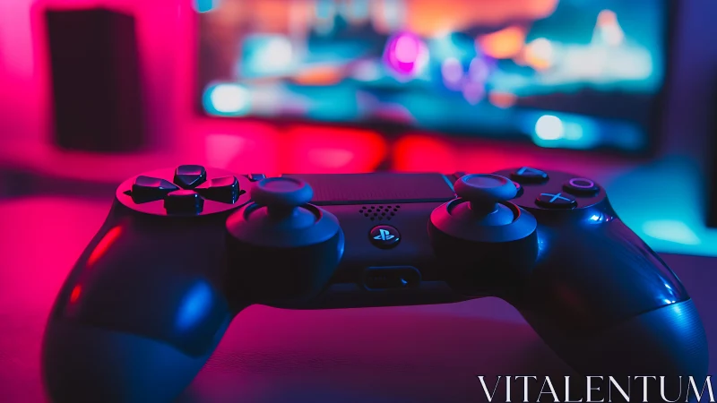 Neon-soaked game controller dreaming in arcade twilight.