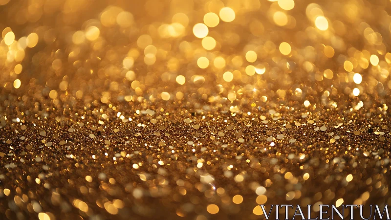 Macro view of shimmering golden glitter with soft bokeh.