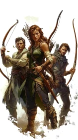Image shows three armed archers posed in frontal formation