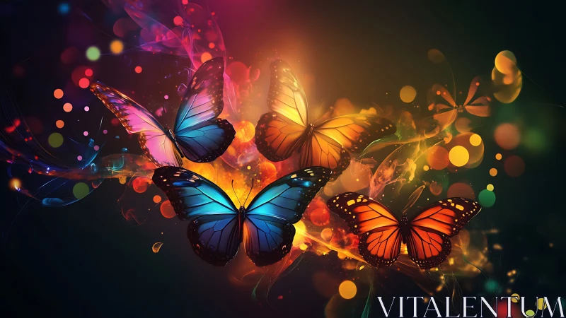 Multiple digital butterflies occupy a luminous abstract field