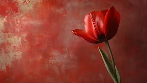 Red Tulip Against Textured Crimson Background