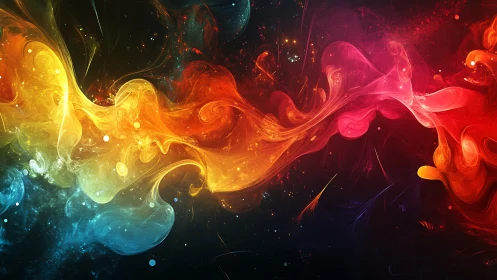 Colorful flowing nebula with swirling abstract waves.