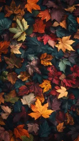 Autumn maple leaves scattered in dense layered pattern.