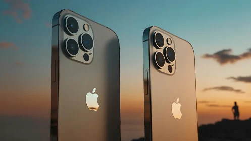 iPhone 14 Pro Models Against Dramatic Sunset Sky.