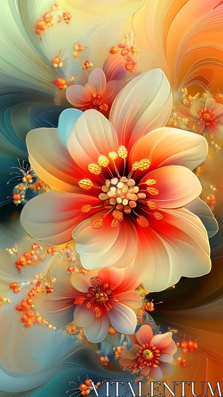 Glowing fantasy blossoms swirling in soft sunset colors.