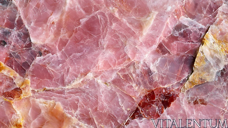 Polished pink quartz macro reveals crystalline fracture network