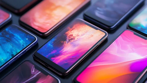 Colorful smartphone displays showcase modern mobile design.