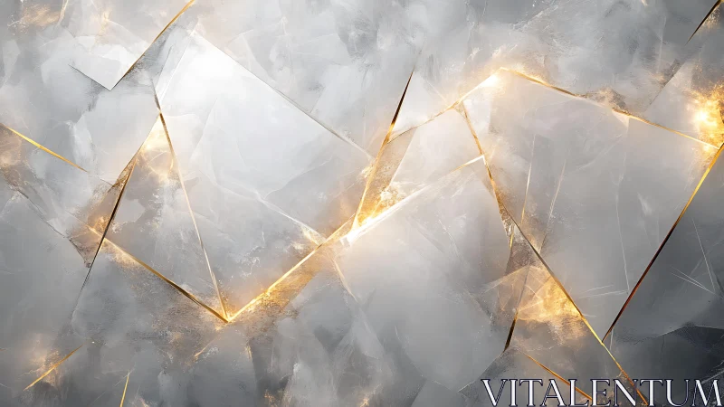 Abstract geometric ice crystal pattern with gold highlights.