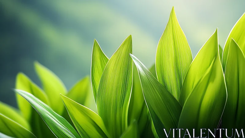 Close-up green leaves with soft natural backlighting effect.