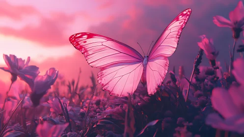Macro study of translucent butterfly wings at pink dusk
