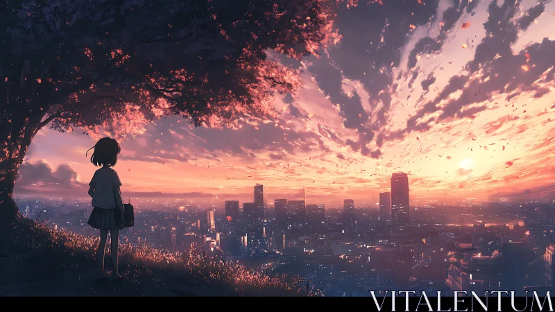 Quiet hillside sunset over the city’s glowing evening lights.