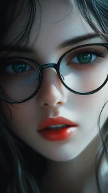 Emerald eyes and red lips create an intimate digital portrait.