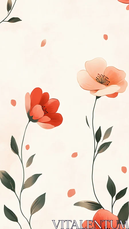 Floral arrangement with red and coral blooms.