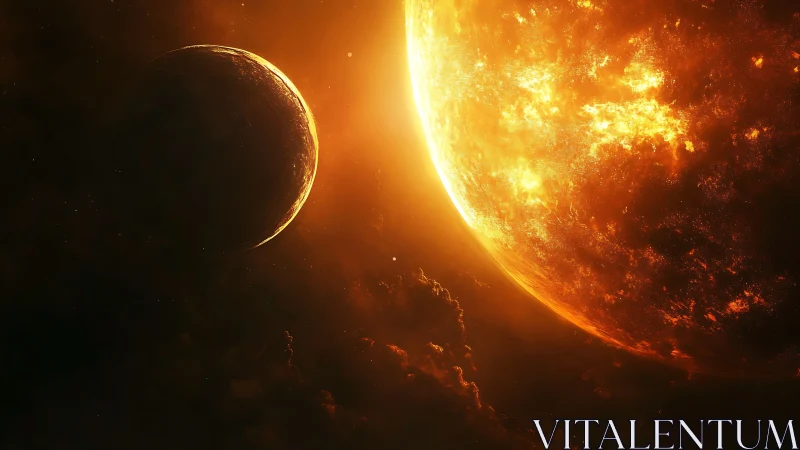 Close-orbit exoplanet silhouetted against erupting star