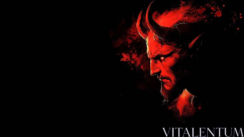 Devil profile portrait rendered in red on black background