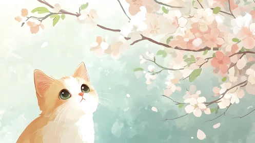 Curious Kitten Under Delicate Blossoms.