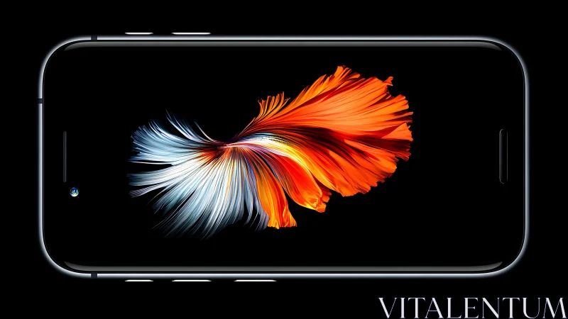 High-resolution smartphone displaying stylized betta fish with radiant gradient rendering and motion