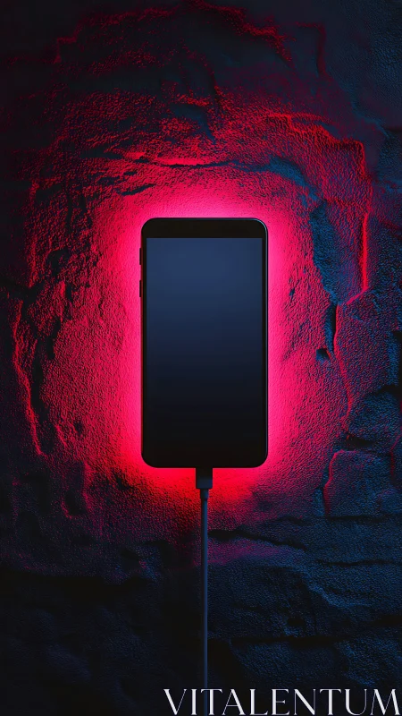 Smartphone Glowing Against Dark Textured Stone Wall