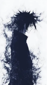 Shadow-cloaked loner quietly unravels into drifting ink storms