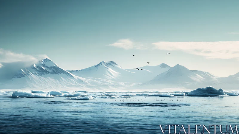 Glacial skyline whispers over teal Arctic waters in silence.