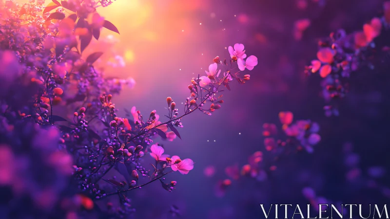 Pink flowers with warm backlight in soft focus gradient