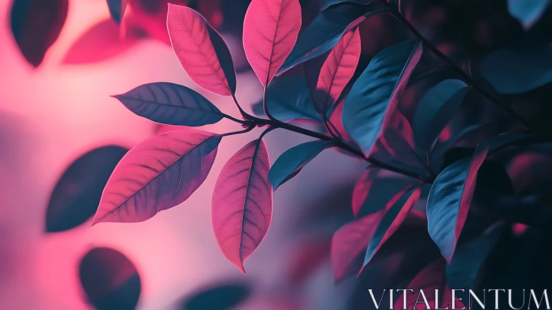 Vibrant Botanical Leaves in Pink and Blue Artistic Lighting.