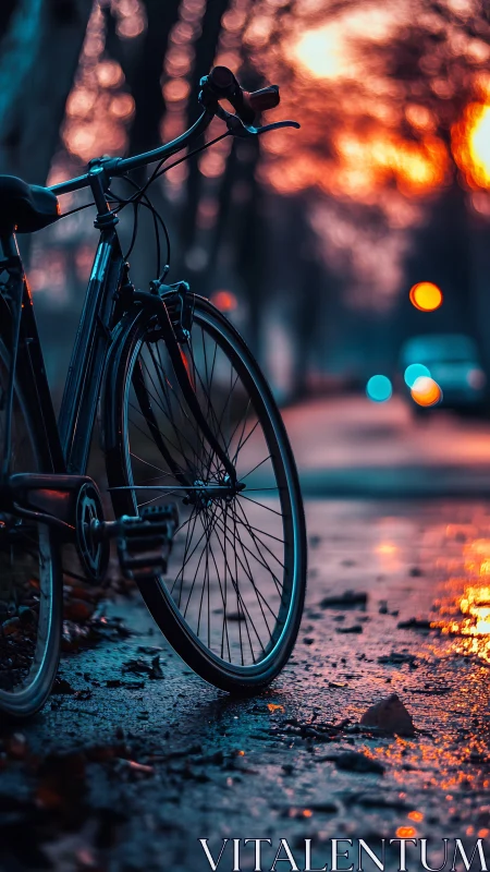 Urban Bicycle at Dusk with Glowing Bokeh Lights
