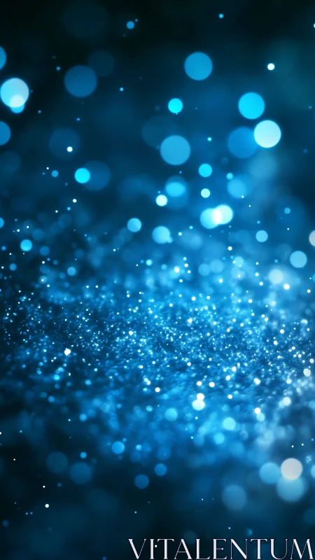 Blue defocused light particles form a vertical abstract field