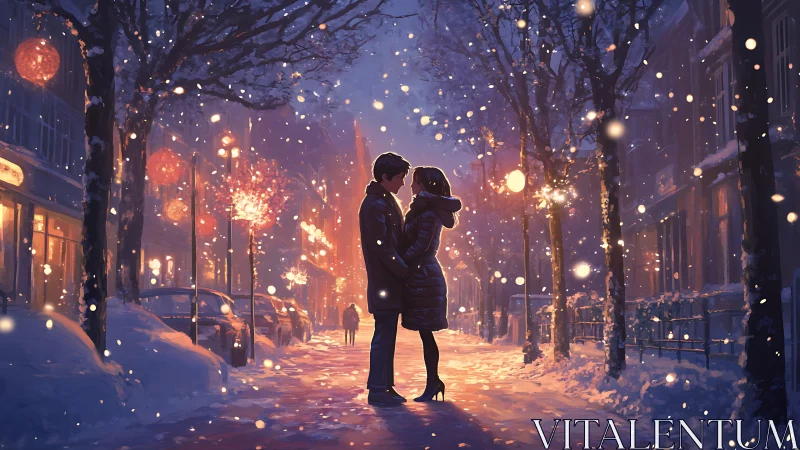 A Winter Kiss Beneath Glowing City Lights.
