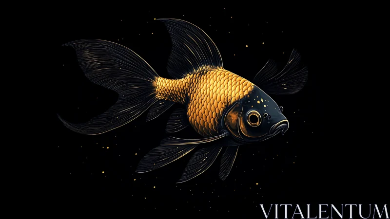 Starlit goldfish drifts through midnight velvet waters.