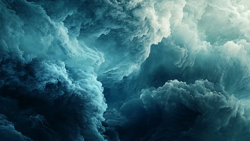 Stormy teal clouds roll like ocean waves in dreamy motion