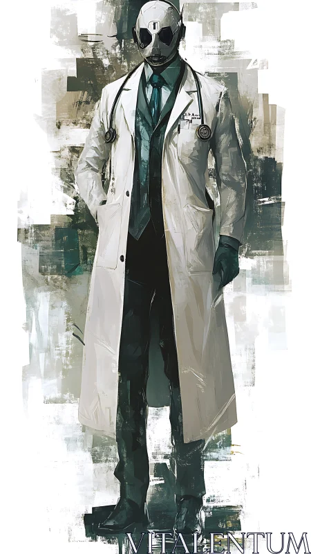 Cyberpunk android physician in abstract clinical palette.