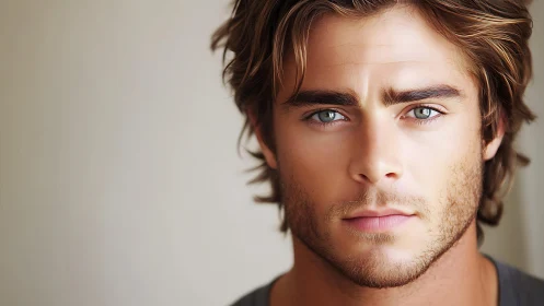 Close-up portrait of young man with light stubble.