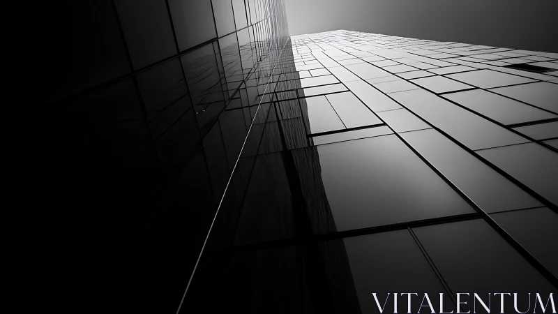 Soaring glass tower stretching quietly into soft light.