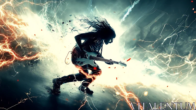 Electric guitarist unleashes lightning-charged rock energy