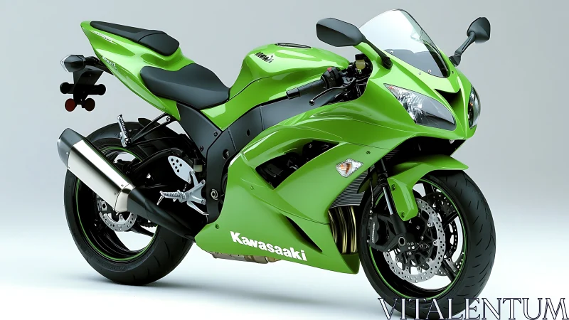 Kawasaki sport motorcycle in glossy lime aerodynamic fairing.