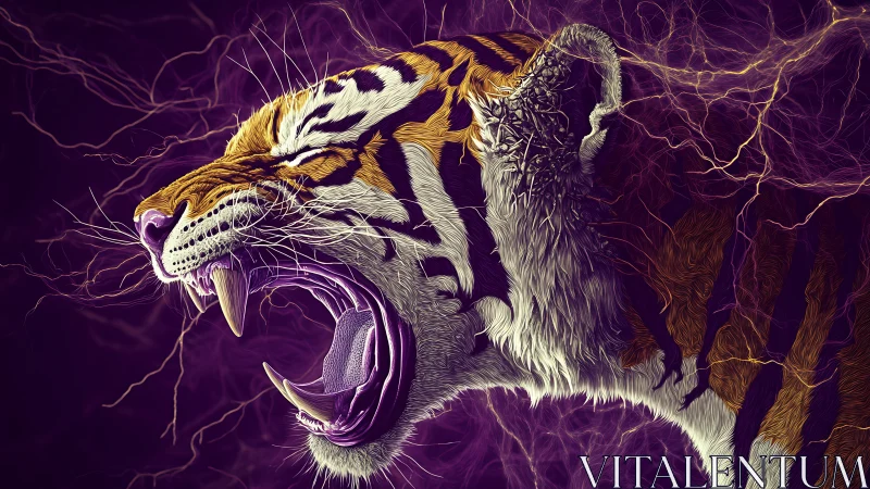 Side profile of roaring tiger with stylized energy lines.