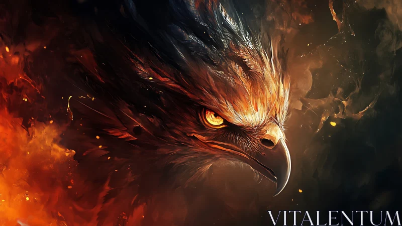 Fierce Eagle Head in Fiery Abstract Digital Art Style.