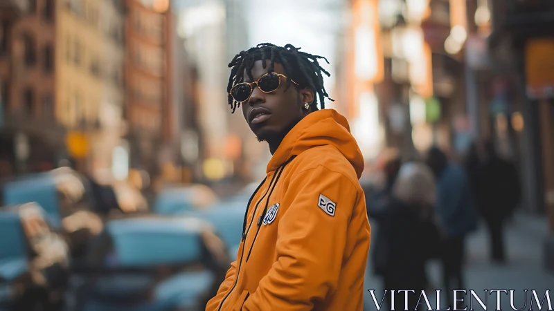 Urban street portrait in shallow depth of field, golden hour