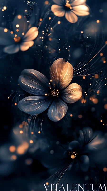 Illuminated Flowers Against Dark Background.