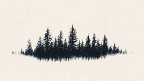 Minimalist conifer forest silhouette rendered with soft atmospheric fade