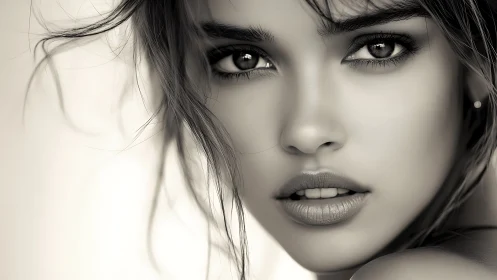 Monochrome portrait reveals intense gaze and soft detail.